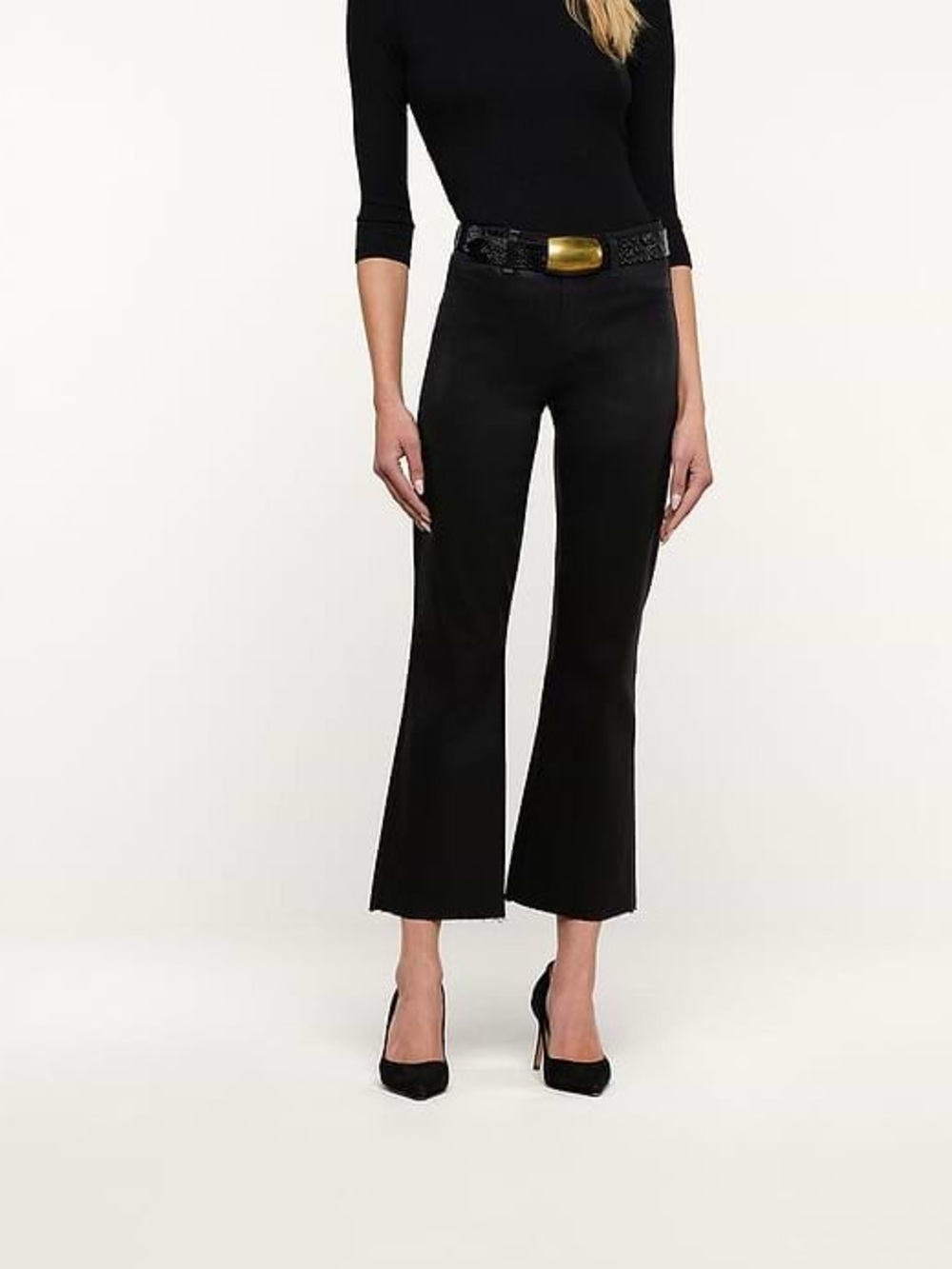 L’Agence Kendra High Rise Cropped Flare Noir Coated Jeans Sz 30